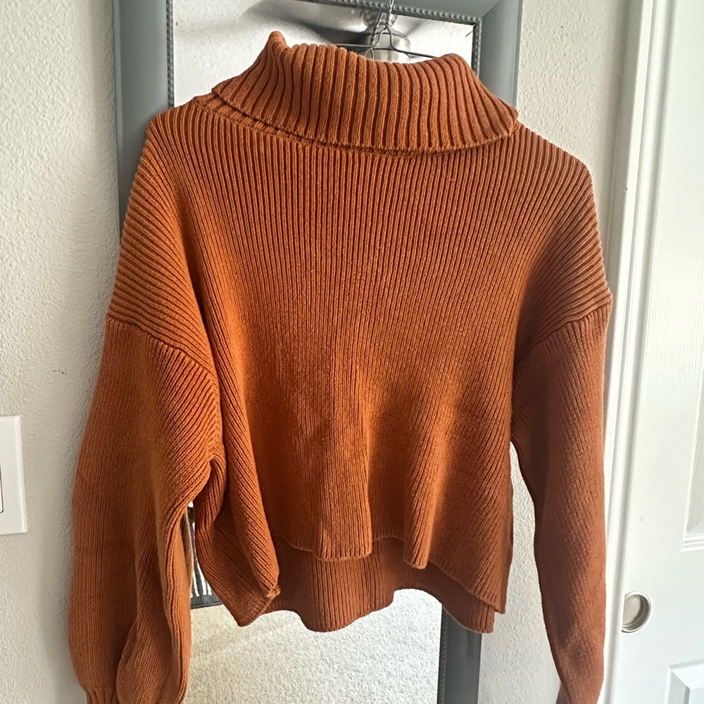 Cropped Orange Turtleneck Sweater